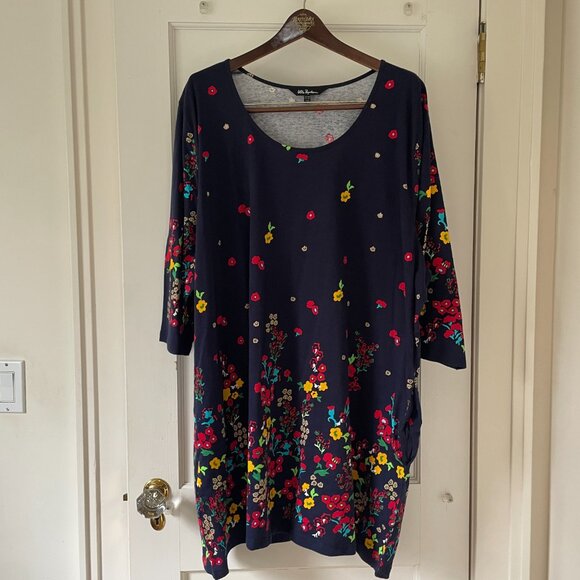 Ulla Popken Navy with flowers 28/30 Women's Tunic Top 100% Cotton - Picture 3 of 6